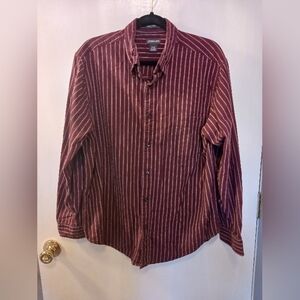 St. John's Bay Cotton Long Sleeve Flannel Button Down Mens L Wine Stripes Cabin